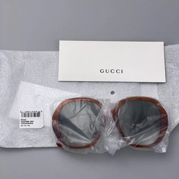 🔥 GUCCI LOGO GG0796S 003 Sunglasses Havana Gray Gradient Geometric Women